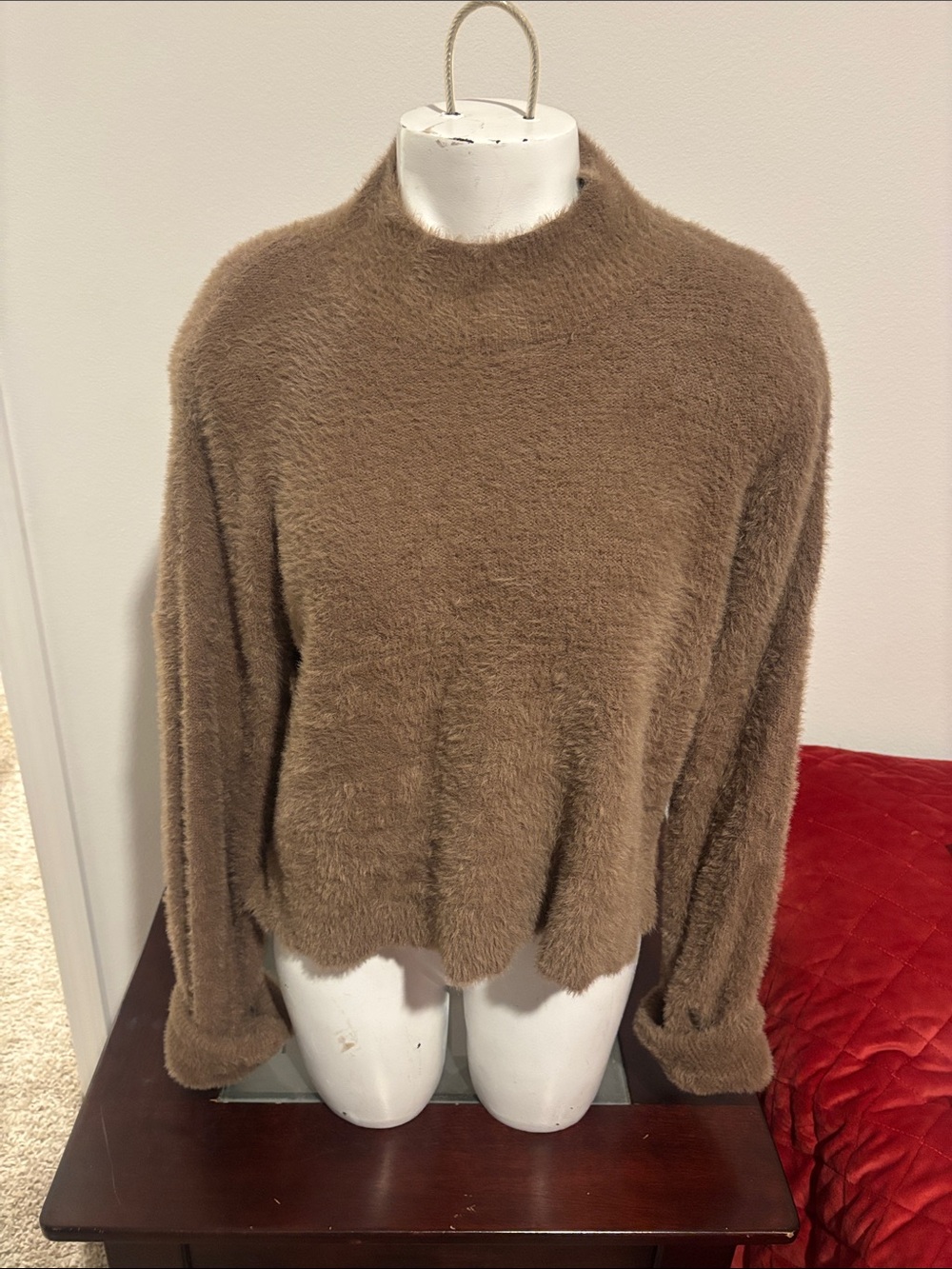 Hippie Rose Fuzzy Mock Neck Sweater in Chocolate Brown